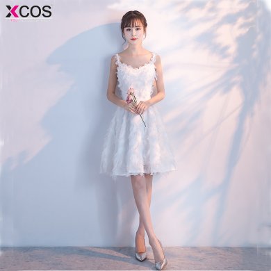 Women's Short Cocktail Party Dress A Line Flower Gowns vestodos coctel New Elegant White Feather Cocktail Dresses 2018