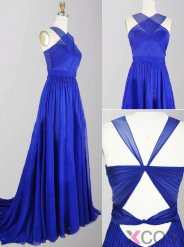 Simple Dress Cross Long Royal Blue Chiffon Prom Dresses/Evening Dresses/Formal Dresses CHPD-7195