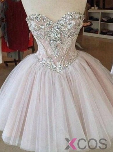 Simple-dress Luxurious A-line Sweetheart Tulle Beaded Homecoming Dresses/Sweet 16 Dresses/Party Dresses/Cocktail Dresses TUHD-70813