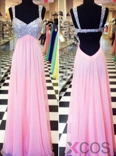 2015 Fashion A-line Sweetheart Backless Floor-length Chiffon Sequin Prom Dress CHPD-7327