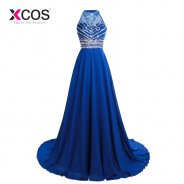 XCOS Red Crystal Top Long Prom Dress Robe De Soiree Sexy Open Back New Evening Dresses Party Gowns Vestido De Festa 2018 New