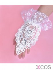 White Lace Appliques Bridal Gloves/Wristband With Rhinestones