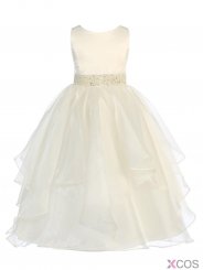 Girls Chic Baby Asymmetric Ruffles Satin Organza Flower Girl Dress FGD-81305