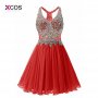 Red Short Homecoming Dresses 2018 Sexy Crystal Beads V Neck Graduation Cocktail Party vestido rojo corto robe courte