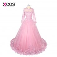 2018 Gorgeous Full Sleeve Formal Party Wear Plus Size New Design Beads Lace Evening Dress Arabic Pink Prom Gowns