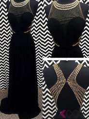 A-line Crew Neck Beaded Backless Long Prom dress-Black Sleeveless Chiffon Prom dress