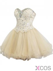 2015 Sexy A-line Sweetheart Mini Tulle Beading Appliques Homecoming Dress TUHD-7322