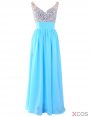 Modern V-neck Beading Chiffon Long Prom/Evening Dress With Beading