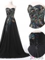 Simple-dress Princess Strapless Peacock Embroidery Black Chiffon Prom Dresses/Evening Dresses/Formal Dresses CHPD-7411