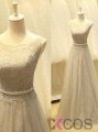 Simple Dress Elegant A-line Long Scoop Tulle Prom Dresses/Graduation Dresses/Evening Dresses TUPD-7040