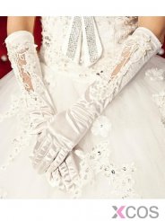 Lace Satin Elbow Length Fingers Bridal Wedding Gloves