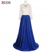 Lace Formal Gowns Custom Size Vestido de Festa Blue Evening Dresses Long Sleeve Plus Size 2018 Evening Dress