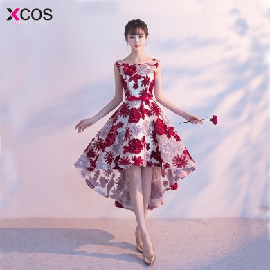 2018 Cocktail Dresses Burgundy Flower High Low Robe De Vestidos De Coctel Evening Party Gowns For Graduation cocteleria