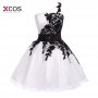 White And Black Lace Short Homecoming Dresses 2018 Cheap One Shoulder Lace Up Back Junior 8th Grade Graduation Dress