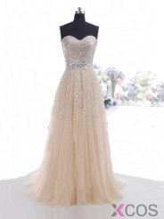 Elegant A-Line Sweetheart Floor Length Pink Prom Dress/Evening Dress with Sequins