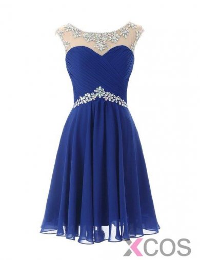 Simple-dress 2015 Hot-selling A-line Knee-length Scoop Chiffon Beading Homecoming Dress/Party Dress CHHD-81183