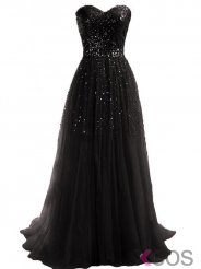 Simple Dress Handmade Sequin Sweetheart Long Tulle Prom Dresses/Evening Dresses TUPD-7189