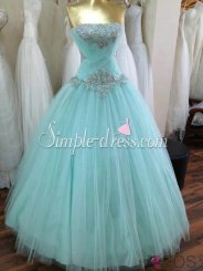 Simple-dress Elegant Strapless A-line Beaded Tulle Quinceanera Dresses/Prom Dresses TUQD-70812