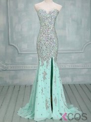 Elegant Mermaid Sweetheart Sweep Train Chiffon Evening/Prom Dress With Beading