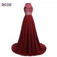 Gorgeous 2018 Chiffon Prom Dresses Long Vestido de Festa Halter A Line Crystal Beaded Floor Length Wedding Party Prom Dress