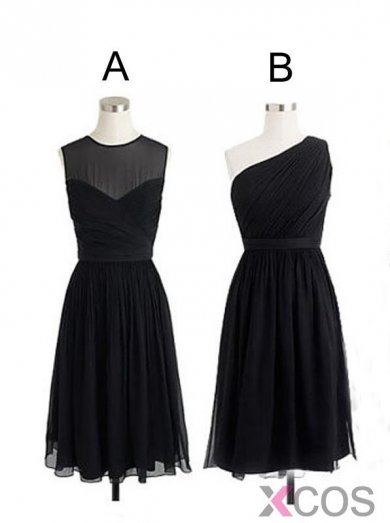 Different Styles Black Short Knee Length Chiffon A Line Bridesmaid Dress CHBD-80045