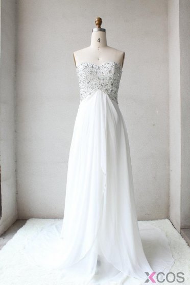 Simple Dress Popular 2015 Wedding Dresses, Sweetheart Crystal Wedding Dresses, Long Chiffon Wedding Dresses CHWD-7070