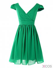 Simple V-neck A-line Cap Sleeves Green Short Bridesmaid Dress