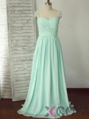 Simple Dress Elegant Pearl Capped Long Ruched Chiffon Prom Dresses/Evening Dresses CHPD-7154