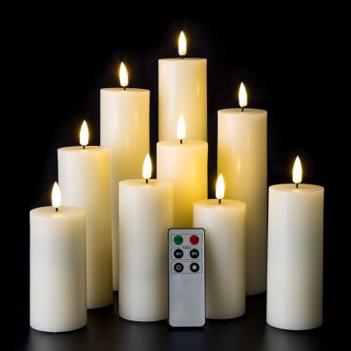 Amhui Tall Flameless Pillar Candles Flickering Real Wax LED Candles with Remote Timer 9 Pack Ivory 2 Inch Diameter by Eywamage