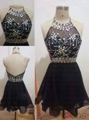 Simple-dress 2015 Fashion A-line Backless Balck Chiffon Beading Homecoming Dress CHHD-8097