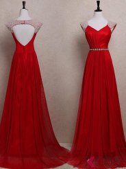 Simple Dress Elegant White Pearl Capped Long Red Chiffon Prom Dresses/Wedding Reception Dresses/Evening Dresses CHPD-7017