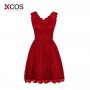 XCOS Red Short Homecoming Dress Beads V Neck Mini Lace Special Occasion Dresses Vestido De Formatura Curto 2018 Hot Sale