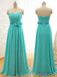 Classic A-Line Sweetheart Floor Length Blue Bridesmaid Dress with Flower