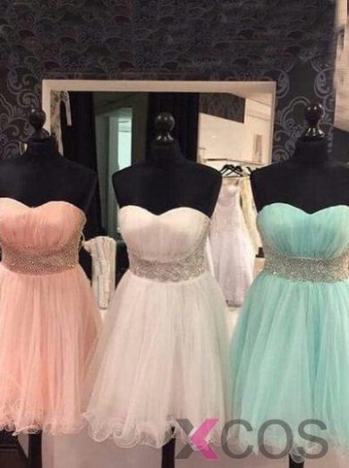 2015 Elegant A-line Sweetheart Sleeveless Tulle Beading Bridesmaid Dress/Homecoming Dress TUBD-7266