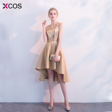 Champagne Gold Homecoming Dress Short Front Sequined High Low Prom Gowns Scoop Graduation Dresses 2018