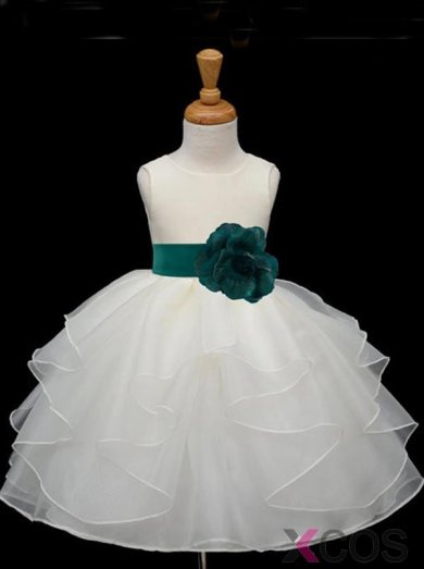 Simple-dress 2015 Simple Scoop Ball Gown Organza Sash Flower Girl Dress ORFGD-8110