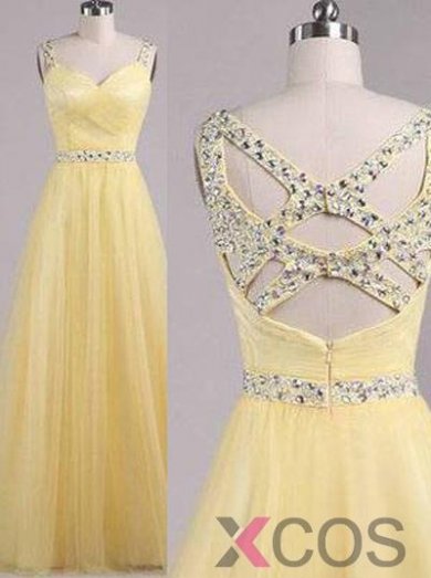 Simple Dress Handmade Beading Sweetheart Long Tulle Prom Dresses/Evening Dresses TUPD-7152