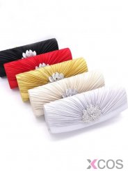 Satin Ruffles Party Clutches Wedding Bags With Rhinestone