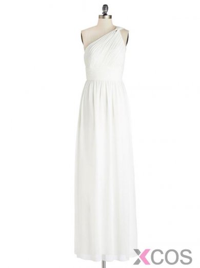 White One Shoulder Chiffon Pleats A Line Bridesmaid Dress CHBD-80063