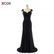 Real Sample Black Chiffon Little Mermaid Evening Dress Elegant Cut Out Back Lace Cap Sleeves Formal Party Prom Gowns 2018