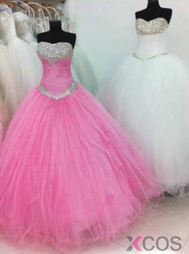 2015 Fashion Ball Gown Sweetheart Floor Length Tulle Beading Prom Dress TUPD-7342