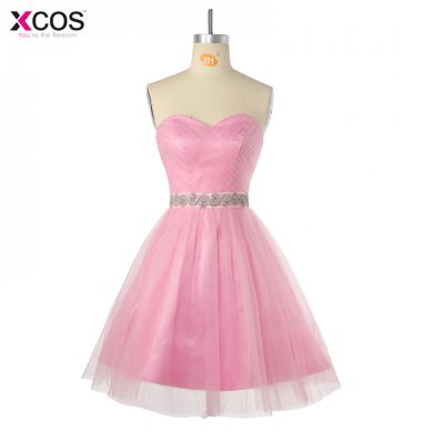 2018 Girls Pink Homecoming Dresses A-line Sweetheart Sleeveless Tulle Beaded Belt Short Mini Elegant Robe De Cocktail Dress