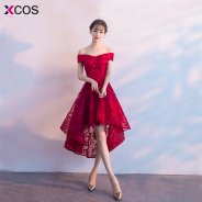 Cheap Graduation Dresses Mini Appliques Cocktail Party Gowns Tea Length Short Front Red Lace Homecoming Dress 2018