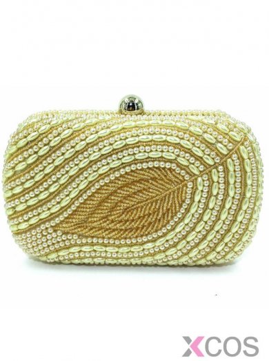 Modern Crystal Evening Handbags Clutches With Gold Beading Leaf