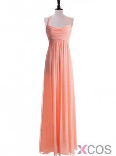 Elegant A-line Halter Floor Length Ruched Chiffon Junior Bridesmaid Dress CHPD-7239