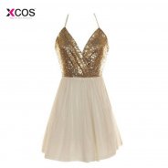 Cheap Short Homecoming Dresses 2018 Sexy Gold Sequined Ivory Tulle 8th Grade Graduation Prom Party Gown