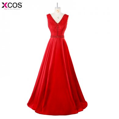 V-Neck Beads Bodice A Line Long Evening Dress Party Elegant Open Back Vestido De Festa Fast Shipping Prom Gowns 2018