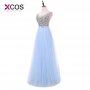 XCOS New Arrival Luxury Long Style Dresses Bling Beading Tulle Evening Dresses Prom Party Crystal Pearls Floor Length