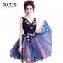 XCOS 2018 Navy Blue Homecoming Dresses Flowers V Neck Min Lace Short Graduation Dresses Cocktail Dress vestidos de coctel