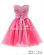 Simple-dress Discounted Strapless Beaded A-line Short Organza Ribbon 2015 Homecoming Dresses/Party Dresses ORHD-70833